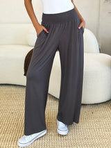 Full Size Smocked Wide Waistband Wide Leg Pants