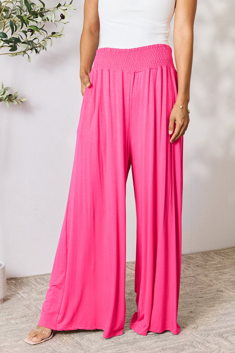 Full Size Smocked Wide Waistband Wide Leg Pants