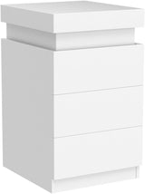 LED White Nightstand With 3 Drawers, Modern Multi-Colour LED Night Table Bedside Tables for Bedroom, Living Room