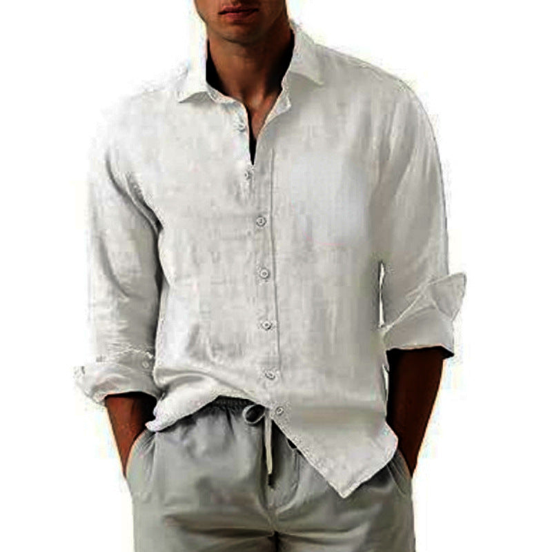 Cotton And Linen Solid Color Youth Casual Cotton And Linen Lightweight Breathable Men's Shirt