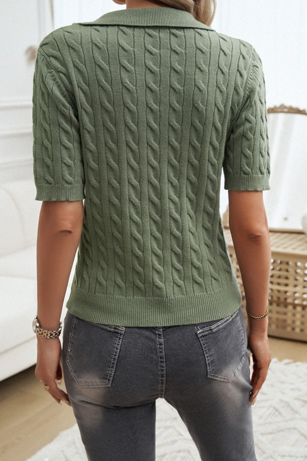 Devine Cable-Knit Short Sleeve Sweater