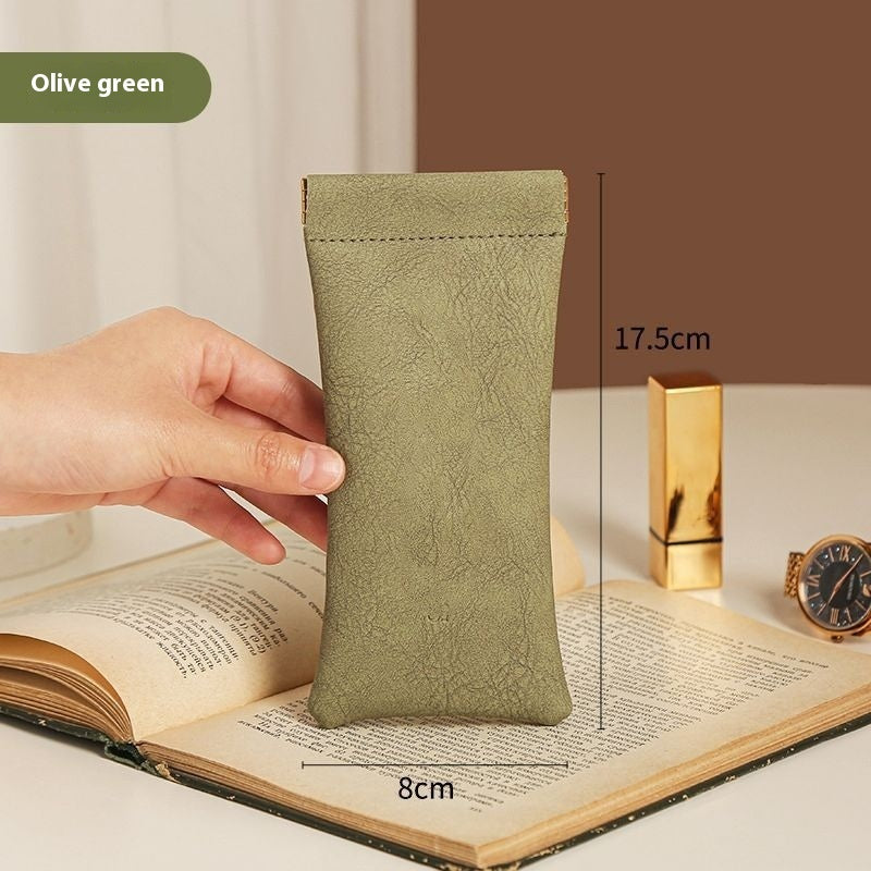 Automatic Closed Simple Portable Leather Sunglasses Storage Bag