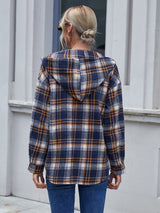 Ivy Lane Plaid Button Up Long Sleeve Hooded Jacket