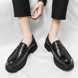 Loafers Platform Height Increasing Shoes Black Fashion Men