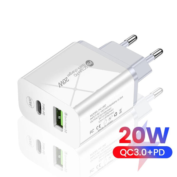 PD12W charger 5V 2.4A European, American and British standard charging head Type-C adapter PD+USB charging head