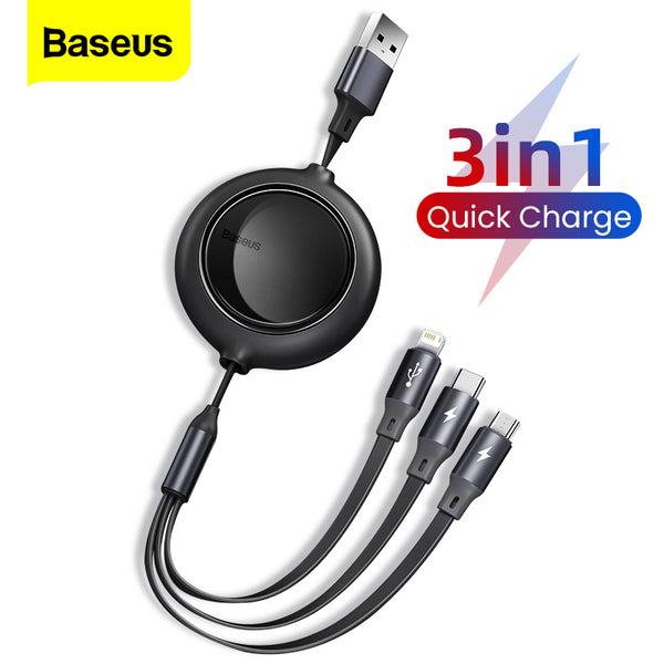 3 In 1 Type C USB Cable Retractable Micro USB C Fast Charging Date Cord