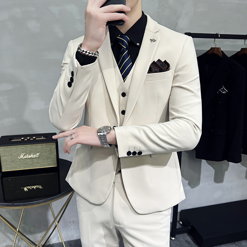 Men's Three-piece Suit Korean Style One Button