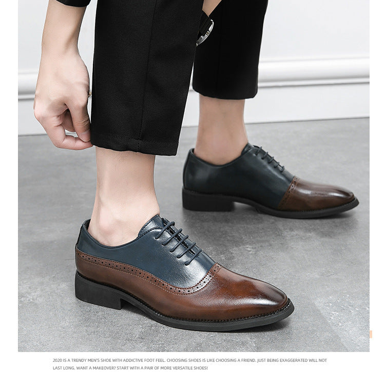 Men's Business Double Color Block Leather Shoes