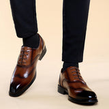 Formal Leather Shoes British Men Brogue Pointed-toe Lace