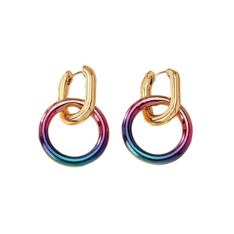 Ring Buckle Circle Patch Earrings Multicolor