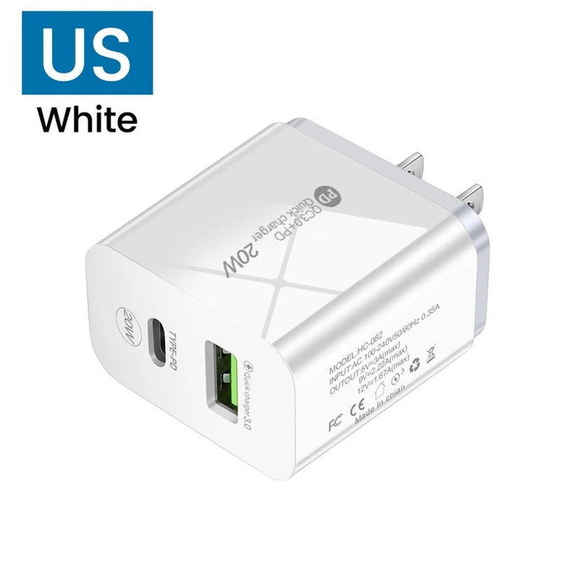 PD12W charger 5V 2.4A European, American and British standard charging head Type-C adapter PD+USB charging head