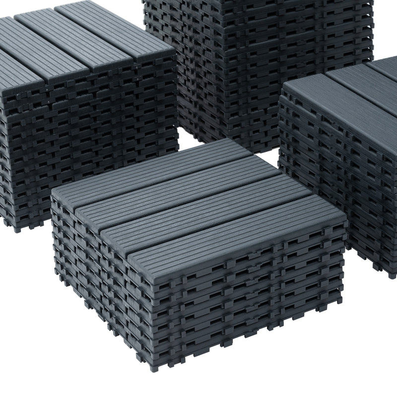 Plastic interlocking deck tiles, 44 waterproof outdoor terrace deck tiles, 12 "x12" square gray