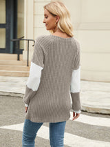 Color Block V-Neck Long Sleeve T-Shirt