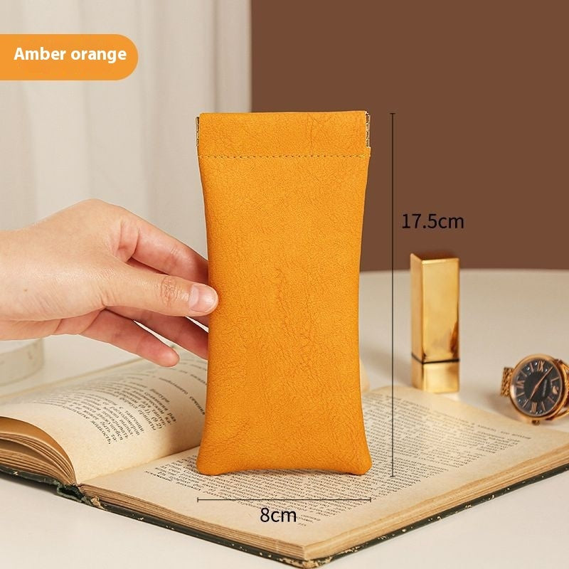 Automatic Closed Simple Portable Leather Sunglasses Storage Bag