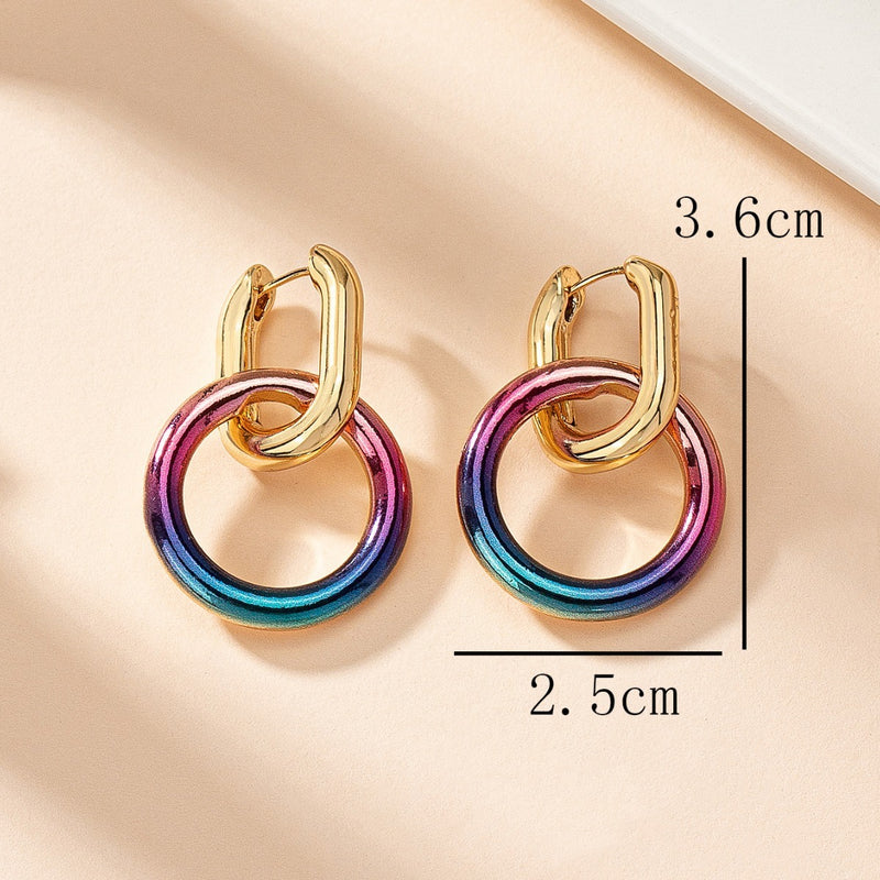 Ring Buckle Circle Patch Earrings Multicolor