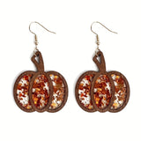 Halloween Autumn Thanksgiving Retro Big Pumpkin Wooden Earrings