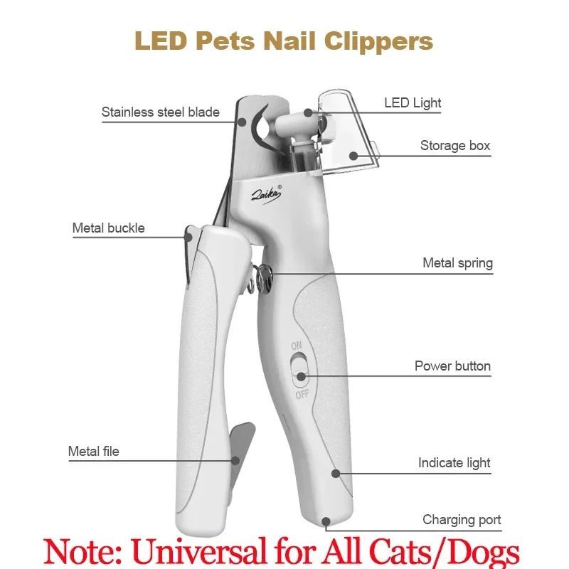 Pet Nail Clippers With Light For Dogs And Cats - Rechargeable, Easy And Safe Trimming With Precision Blades And LED Light