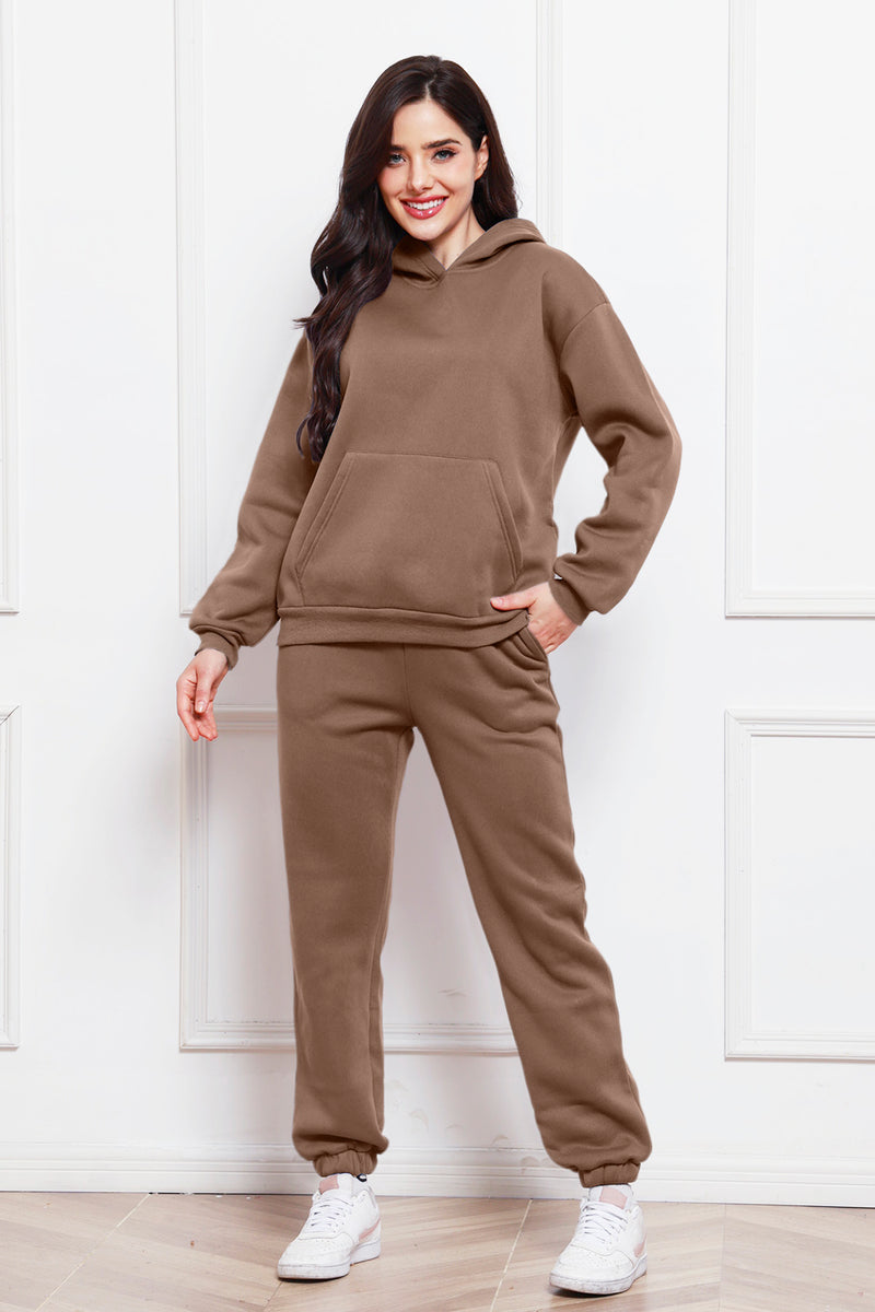 Drop Shoulder Long Sleeve Hoodie and Pants Set