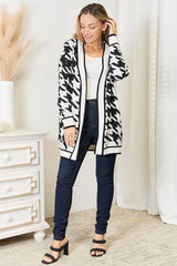 Mandy Woven Right Houndstooth Open Front Longline Cardigan