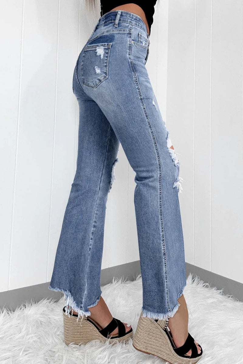 Distressed Raw Hem Bootcut Jeans