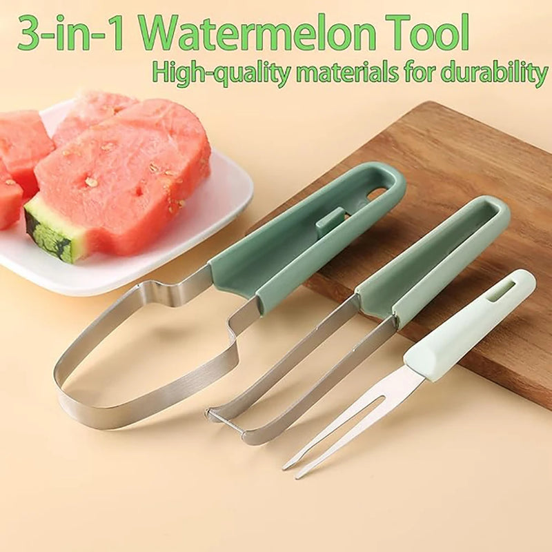 3-in-1 Watermelon Cutter Stainless Steel Fruit Carving Knife Multi-functional Melon Fork Slicer Tool for Camping Kitchen Gadgets