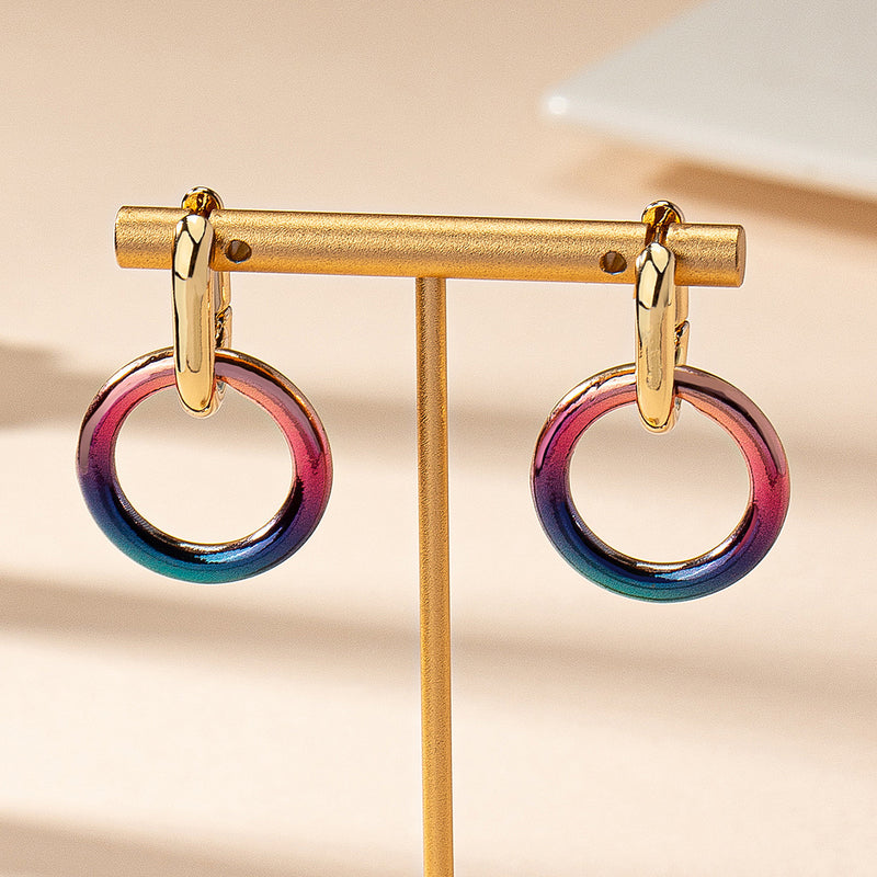 Ring Buckle Circle Patch Earrings Multicolor