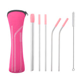 New 304 Stainless Steel Straw Drink Milkshake Metal Straw Blue Silicone Sleeve Storage Bag Set