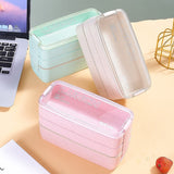 Wheat straw lunch box office portable three-layer lunch box square sealed bento box divided student lunch box