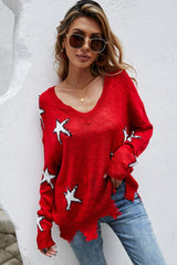 Angel Wings Star Pattern Distressed Sweater