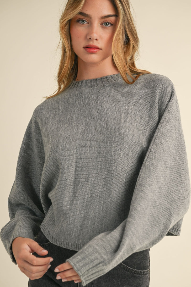 Mable Round Neck Dolman Sleeve Cropped Sweater