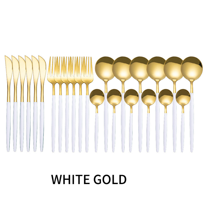 Stainless Steel Tableware 24 Sets Of Forks And Spoons Western Food Portuguese Knife, Fork And Spoon Set Golden Spoon And Fork