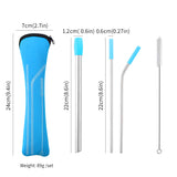 New 304 Stainless Steel Straw Drink Milkshake Metal Straw Blue Silicone Sleeve Storage Bag Set