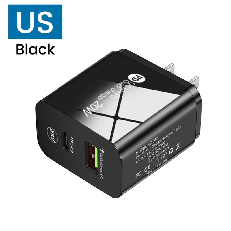 PD12W charger 5V 2.4A European, American and British standard charging head Type-C adapter PD+USB charging head