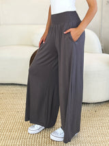 Full Size Smocked Wide Waistband Wide Leg Pants