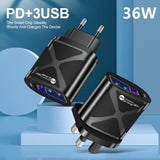 36W PD+QC3.0 2.4A Dual USB Fast Charging Phone Charger