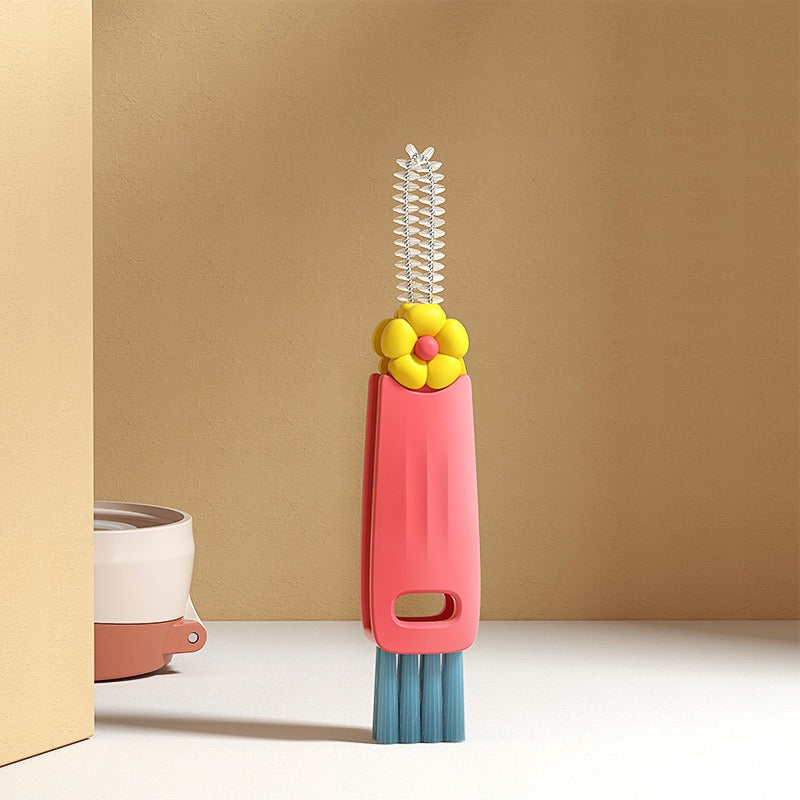 Petal three in one cup lid brush multifunctional gap cleaning brush milk bottle mouth groove cup brush