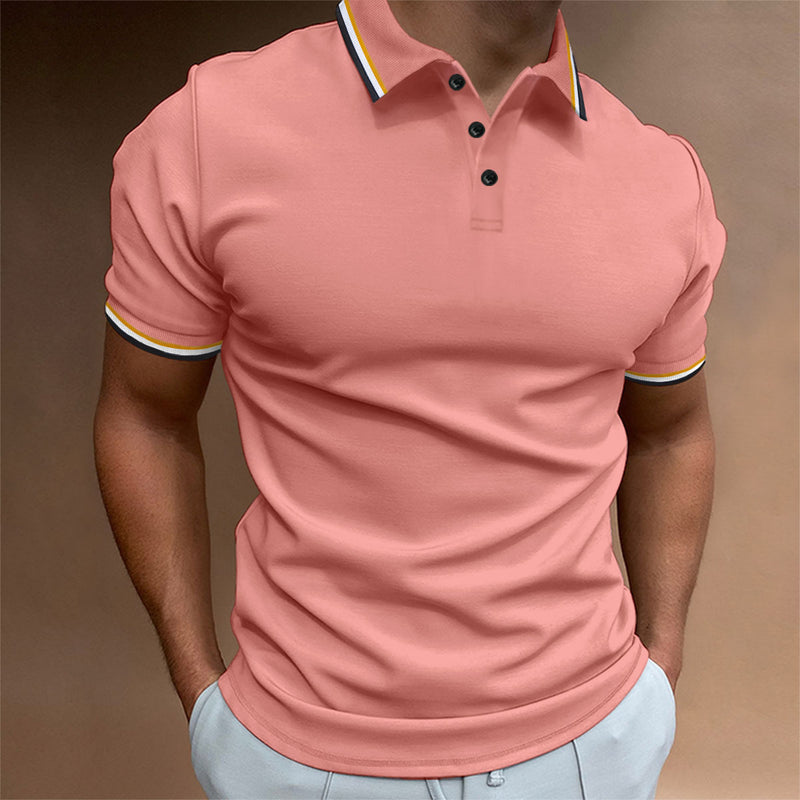 Men's Slim Polo Shirt Rib Striped T-shirt Top