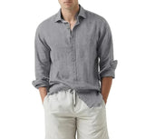 Cotton And Linen Solid Color Youth Casual Cotton And Linen Lightweight Breathable Men's Shirt