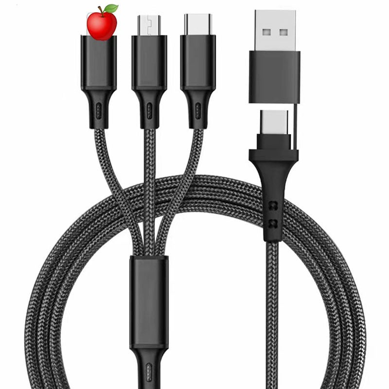 PD two to three braided data cable Type-C three in one car phone charging cable USB multifunctional charging