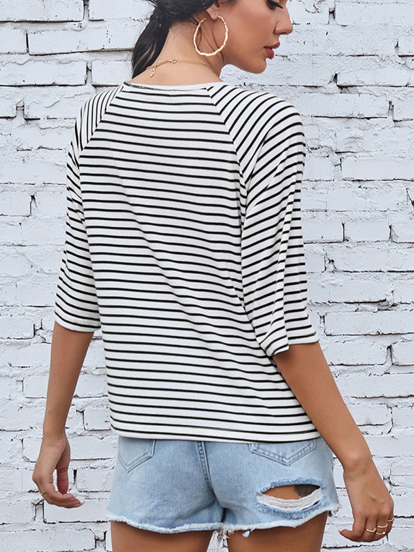 FAM-FAM Striped Round Neck Raglan Sleeve T-Shirt