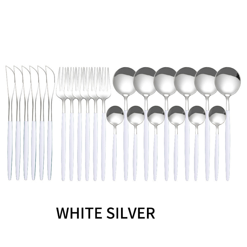 Stainless Steel Tableware 24 Sets Of Forks And Spoons Western Food Portuguese Knife, Fork And Spoon Set Golden Spoon And Fork