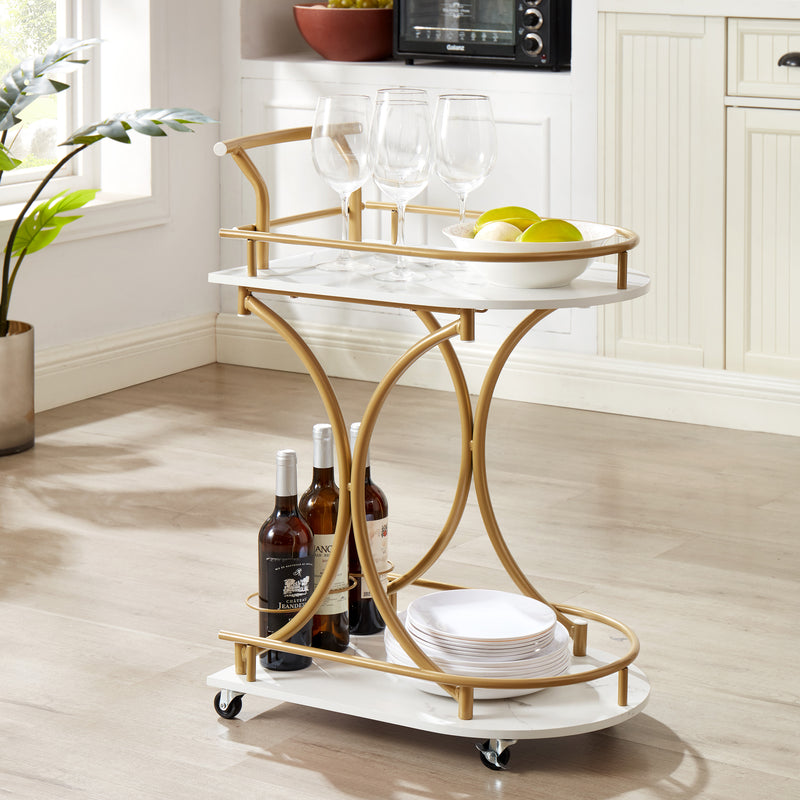 Double decker bar cart, mobile bar service cart, kitchen industrial style wine cart, beverage cart with wine rack and glass rack