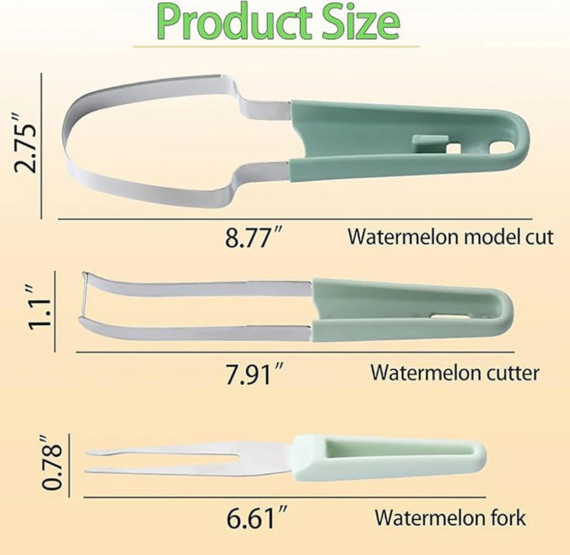 3-in-1 Watermelon Cutter Stainless Steel Fruit Carving Knife Multi-functional Melon Fork Slicer Tool for Camping Kitchen Gadgets