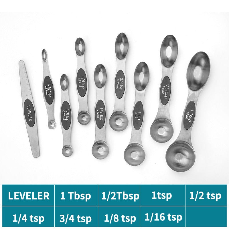 Magnetic suction double head measuring spoon 9-piece set of stainless steel baking household kitchen salt spoon