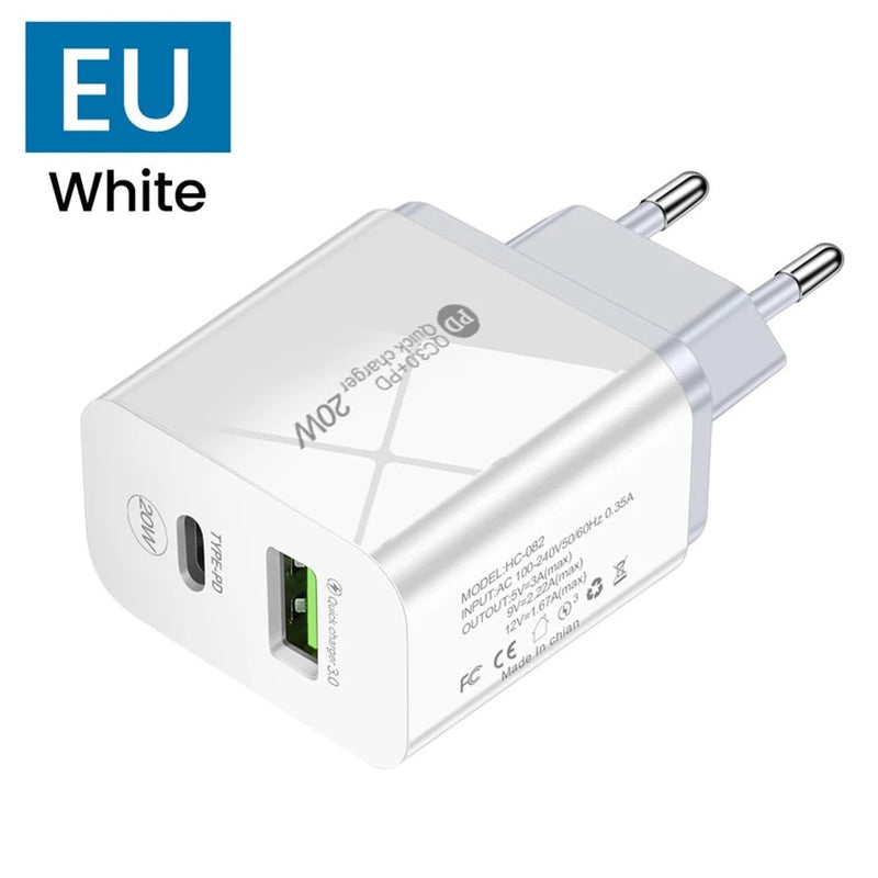 PD12W charger 5V 2.4A European, American and British standard charging head Type-C adapter PD+USB charging head