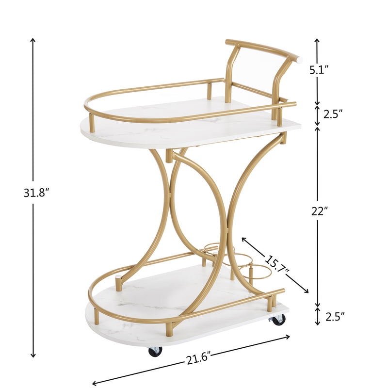 Double decker bar cart, mobile bar service cart, kitchen industrial style wine cart, beverage cart with wine rack and glass rack