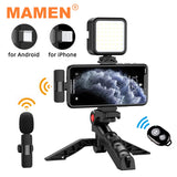 MAMEN Wireless Vlogging Kit Phone Tripod with Lavalier Microphone LED Light for iPhone Android Smartphone Live Streaming Toolkit