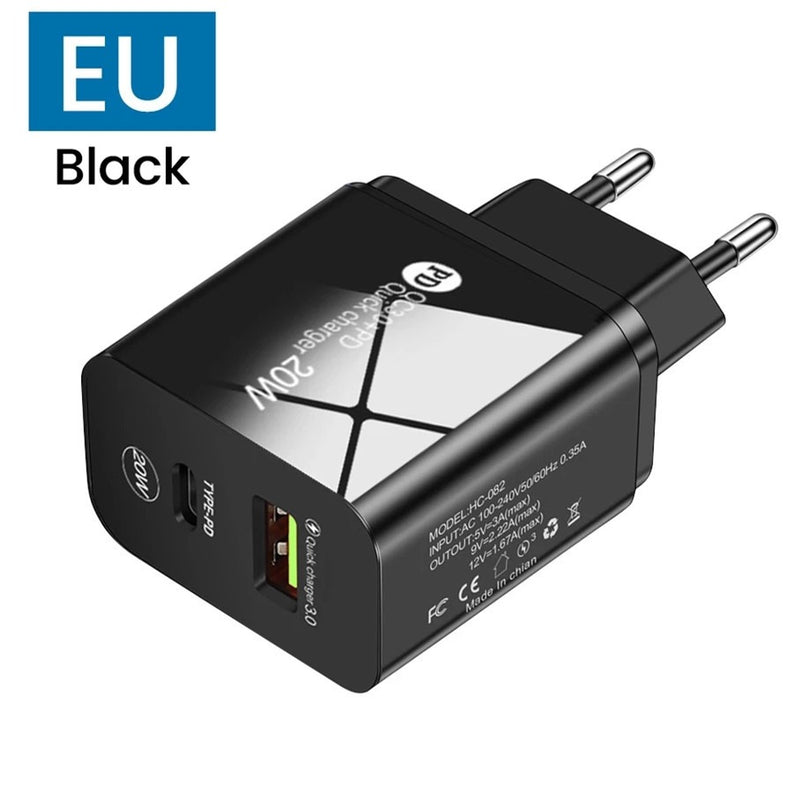 PD12W charger 5V 2.4A European, American and British standard charging head Type-C adapter PD+USB charging head