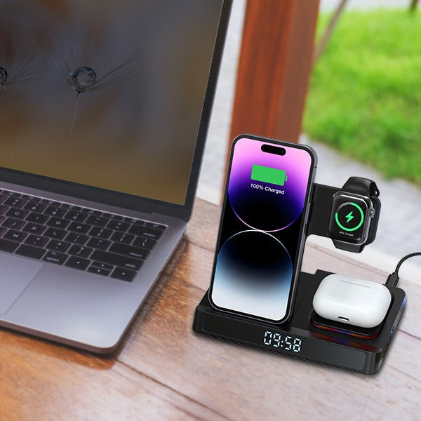 Wireless charging four in one folding clock charging dock suitable for wireless charging of Apple 14 mobile phones and watches