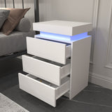 LED White Nightstand With 3 Drawers, Modern Multi-Colour LED Night Table Bedside Tables for Bedroom, Living Room